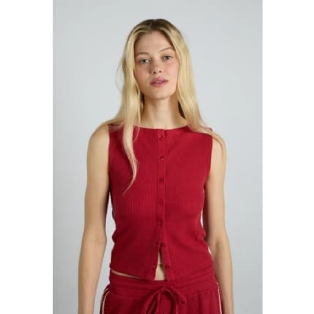 Damson Madder Betsie Waffle Button Tank (red) EU Size 10/ US Size 6
